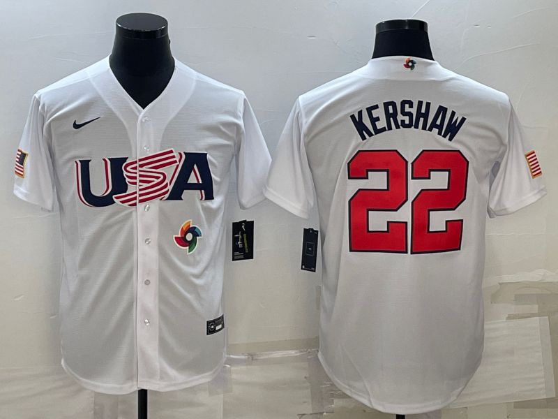 Men 2023 World Cub USA #22 Kershaw White Nike MLB Jersey21